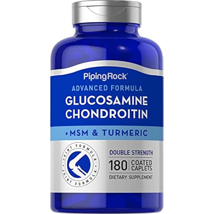 Piping Rock Glucosamine Chondroitin MSM Plus Turmeric | 180 Caplets | Double Strength Formula | Advanced Complex Supplement | Non-GMO, Gluten Free - Image 1