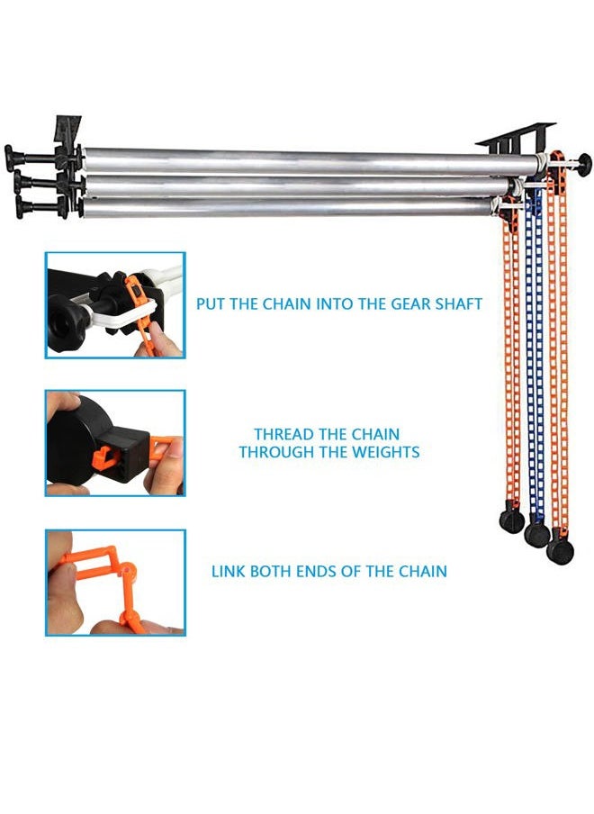 DImotliyor - Photography Backdrop Wall Mount 3 Roller Support System, Manual Photo Background Ceiling Holder, Including 2 Tri-fold Hooks, 6 Expand Bars, 3 Chains, for Home Studio Live Stream Game Video - Image 1
