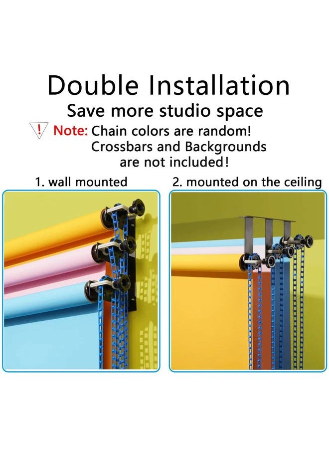 DImotliyor - Photography Backdrop Wall Mount 3 Roller Support System, Manual Photo Background Ceiling Holder, Including 2 Tri-fold Hooks, 6 Expand Bars, 3 Chains, for Home Studio Live Stream Game Video - Image 1
