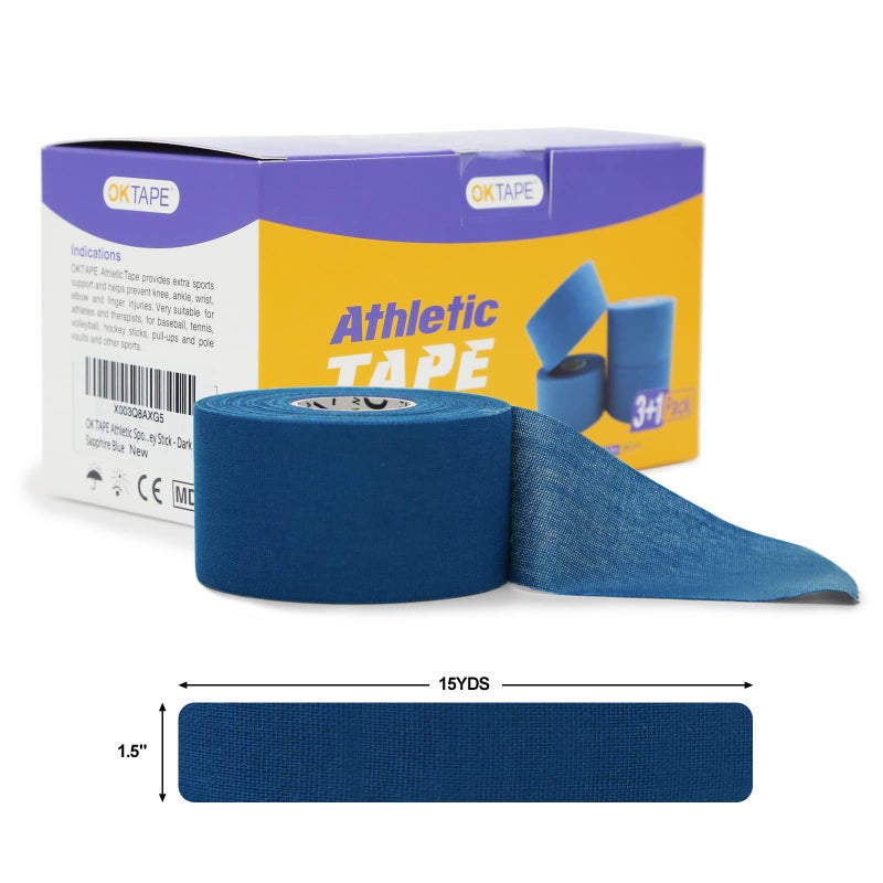 OK TAPE Athletic Sports Tapeï¼ˆ4 Packs) - 45ft Per Roll Very Strong Tape for Athlete & Sport Trainers & First Aid Injury Wrap, Perfect for Fingers Ankles Wrist on Bat, Hockey Stick - Dark Blue - Image 3