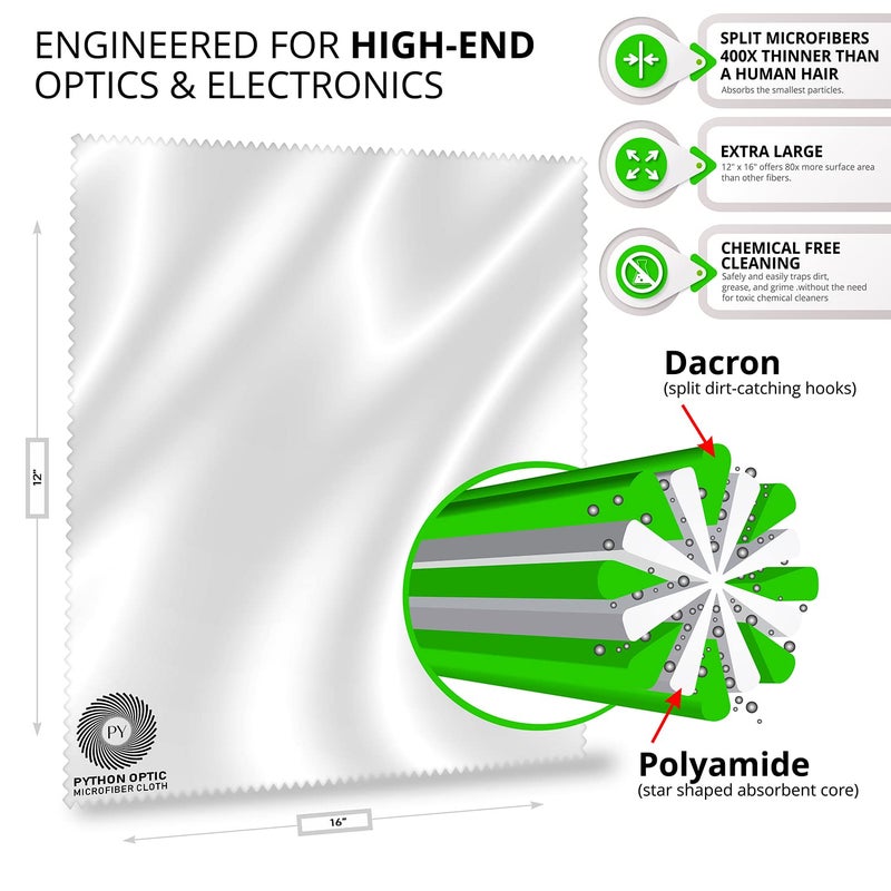 PYTHON OPTIC Python Premium OLED Microfiber Cloth 12x16in - Scratch-Free Optical Lens & Glasses Cleaner, Screen Cleaning for Computers, TVs, Apple Devices, Zeiss Lenses, Luxury Watches & Expensive Optics - Image 4