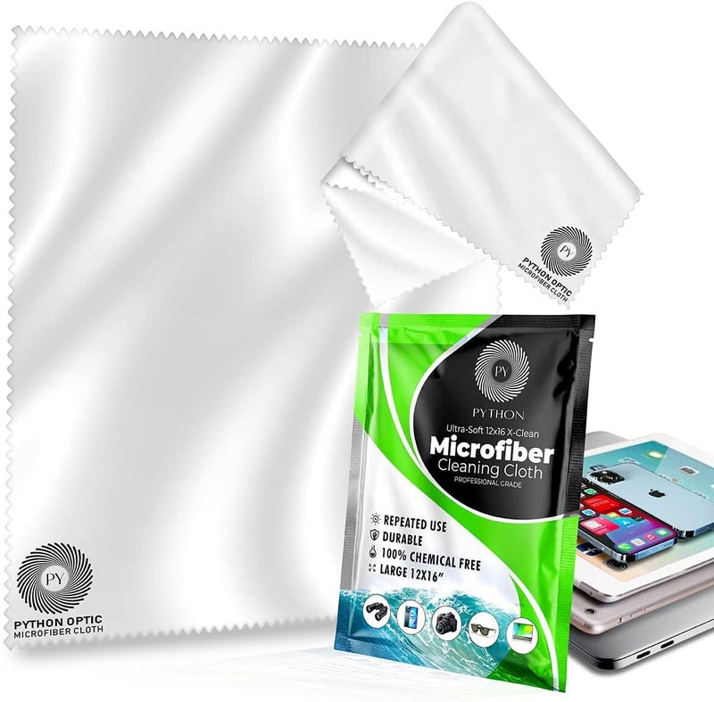 PYTHON OPTIC Python Premium OLED Microfiber Cloth 12x16in - Scratch-Free Optical Lens & Glasses Cleaner, Screen Cleaning for Computers, TVs, Apple Devices, Zeiss Lenses, Luxury Watches & Expensive Optics - Image 1