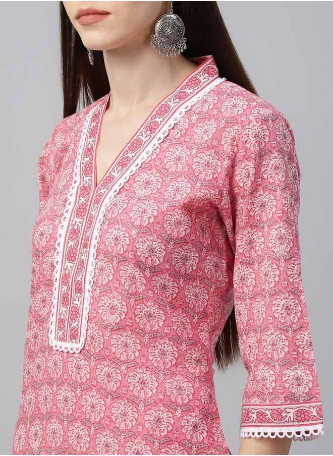 Libas Printed Straight Kurta and Palazzo Pants with Dupatta Set by Styli  - Image 4
