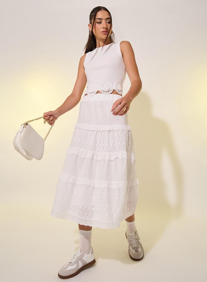Take Two Take Two Lace Contrast A-Line Midi Skirt  - Image 1