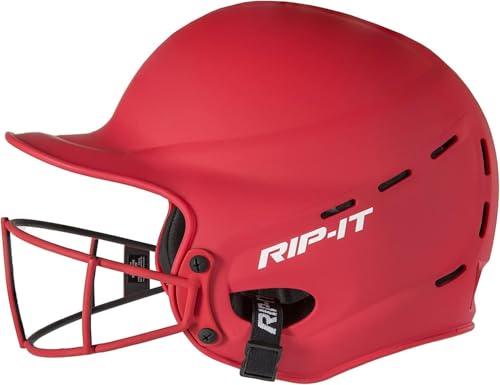 RIPIT Vision Pro Softball Batting Helmet with Face Mask Matte Scarlet SM Lightweight Womens Sport Equipment