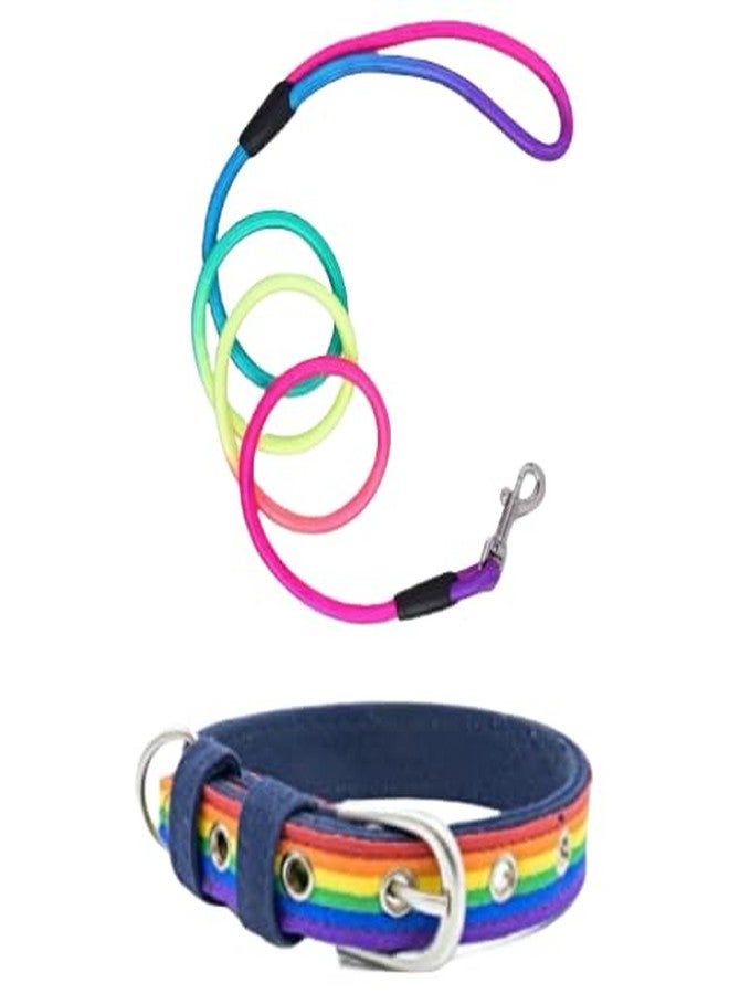 SUPER CHAIN Super Rainbow Adjustable Soft Reversible Dog Collar & Rope Combo for Medium and Large Size Dogs (Pack of 2) || Pet Accessories || Pet Supplies - Image 1