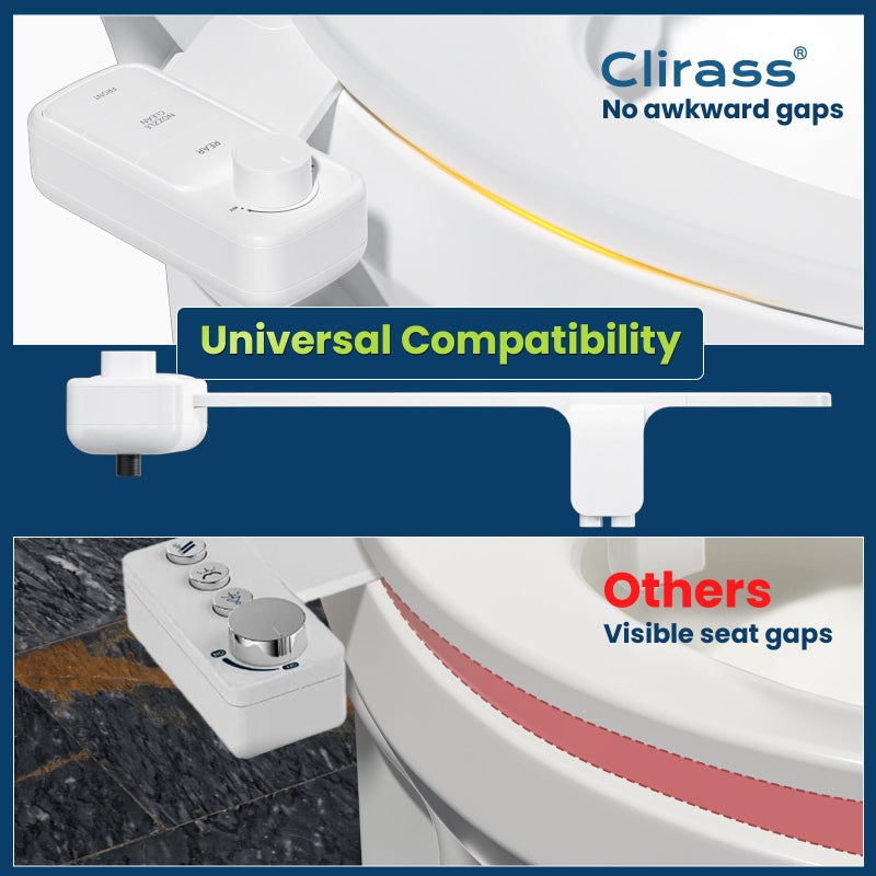 Clirass Ultra-Slim Bidet Attachment, Self-Cleaning Dual Nozzle (Feminine/Posterior Wash), Accessibility-Enhanced Large Buttons, Quick-Release, Non-Electric Fresh Water System with Adjustable Pressure - Image 4