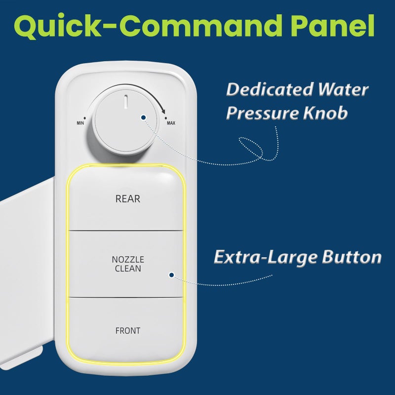Clirass Ultra-Slim Bidet Attachment, Self-Cleaning Dual Nozzle (Feminine/Posterior Wash), Accessibility-Enhanced Large Buttons, Quick-Release, Non-Electric Fresh Water System with Adjustable Pressure - Image 2