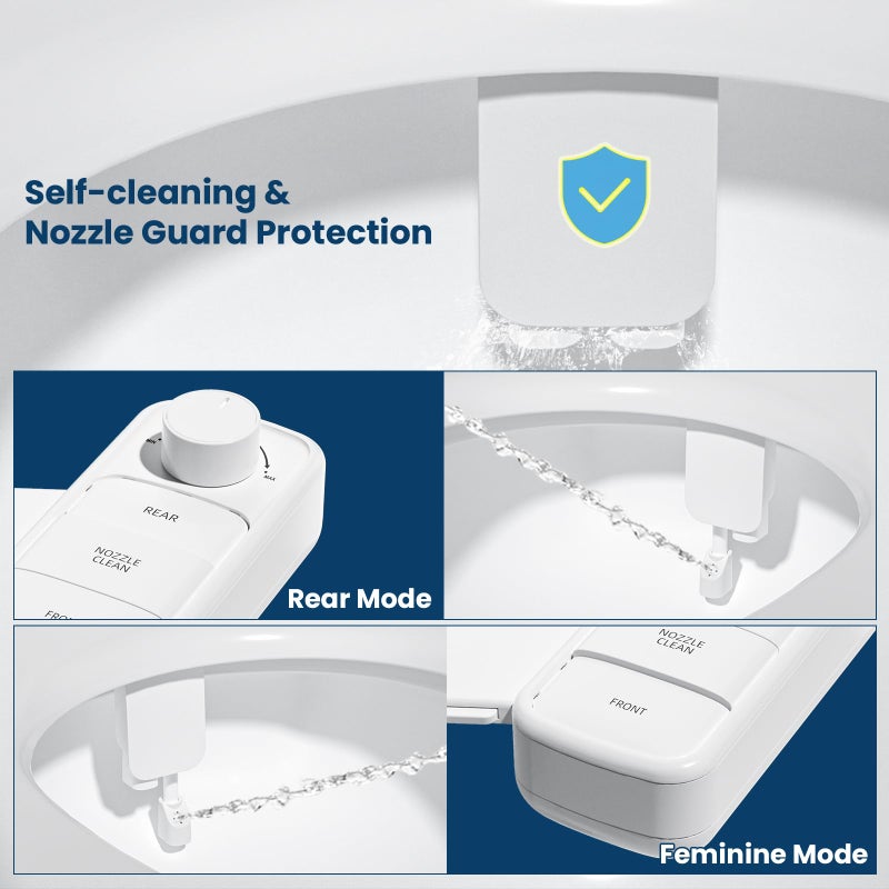 Clirass Ultra-Slim Bidet Attachment, Self-Cleaning Dual Nozzle (Feminine/Posterior Wash), Accessibility-Enhanced Large Buttons, Quick-Release, Non-Electric Fresh Water System with Adjustable Pressure - Image 3