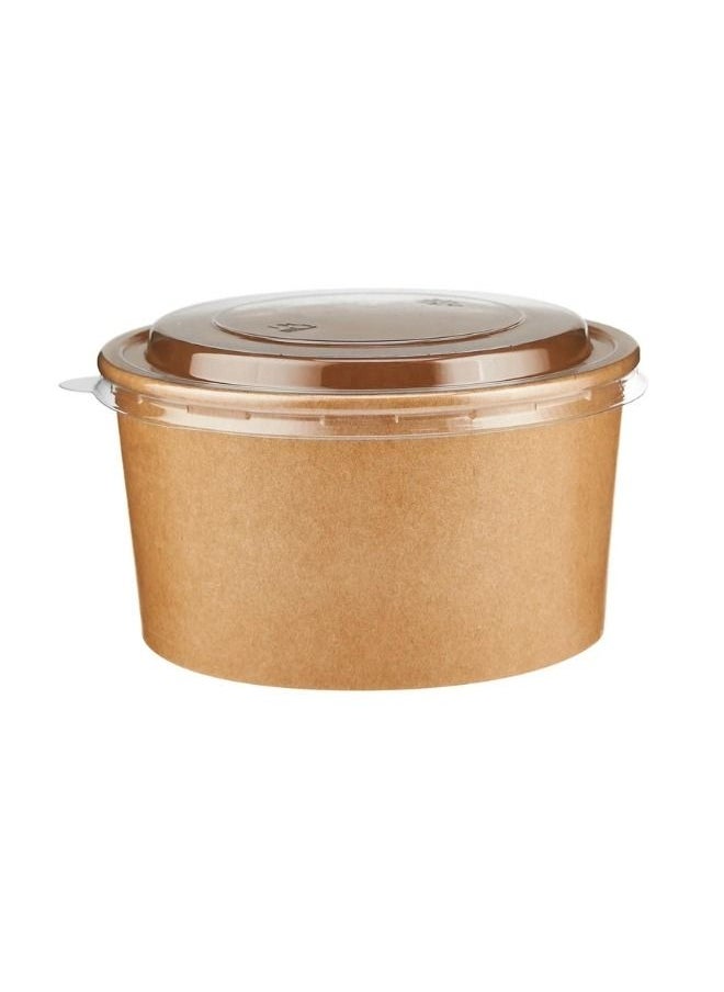 YASHTECH Kraft Brown Salad Bowl with PET Lid, 1000 ML Eco-friendly Round Paper Food Container, Great for Take-outs, Pack of 50 Pcs  - Image 1