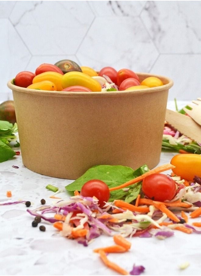 YASHTECH Kraft Brown Salad Bowl with PET Lid, 1000 ML Eco-friendly Round Paper Food Container, Great for Take-outs, Pack of 50 Pcs  - Image 4