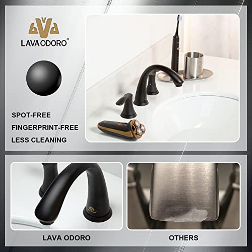 Lava Odoro Matte Black Bathroom Faucet 3 Hole, Lava Odoro 8 inch Widespread Bathroom Faucet 2 Handle Bathroom Sink Faucet Vanity Faucet with Pop up Drain Assembly, BF405-MB - Image 5