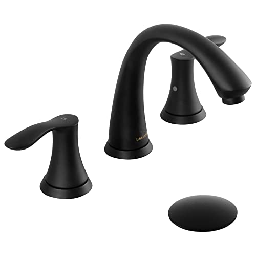 Lava Odoro Matte Black Bathroom Faucet 3 Hole, Lava Odoro 8 inch Widespread Bathroom Faucet 2 Handle Bathroom Sink Faucet Vanity Faucet with Pop up Drain Assembly, BF405-MB - Image 1