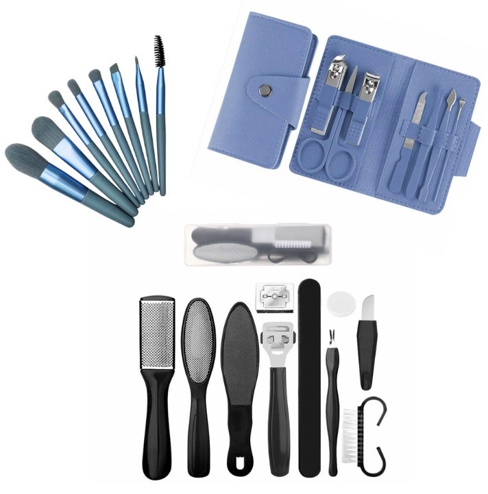 Blume Beauty BUNDLE OFFER: 3 Items DEAL - 3 Beauty Care Kits: 7 Pieces Manicure Set + 10 Pieces PEDICURE Tool Set + 8 Pieces Mini Make-up Brush Set, All in one offer! - Image 1