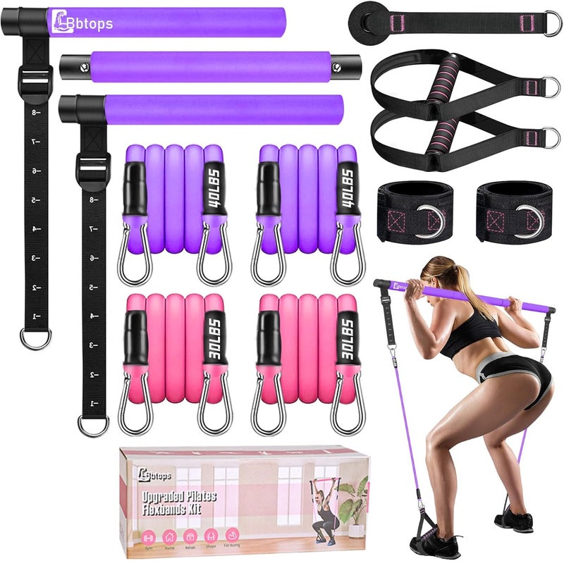 Bbtops Pilates Bar Kit with Resistance Bands,Pilates Bar with Stackable Bands Workout Equipment for Legs,Hip,Waist and Arm,Exercise Fitness Equipment for Women & Men Home Gym Yoga Pilates - Image 1