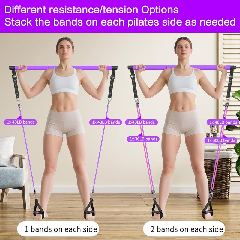 Bbtops Pilates Bar Kit with Resistance Bands,Pilates Bar with Stackable Bands Workout Equipment for Legs,Hip,Waist and Arm,Exercise Fitness Equipment for Women & Men Home Gym Yoga Pilates - Image 2