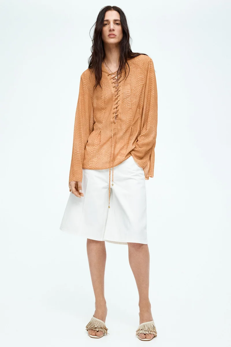 H&M Lacing-detail chiffon blouse