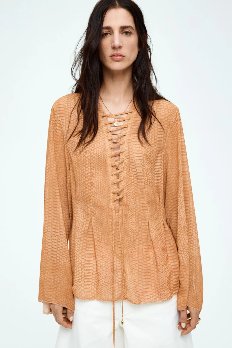 H&M Lacing-detail chiffon blouse