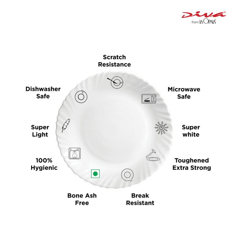 Diva ديفا من لا أوبالا طقم أكواب وصحون أبيض عادي إيريس، 6 قطع، أبيض، 160 مل - 180 مل - Image 3