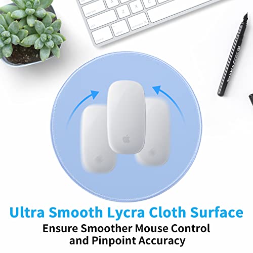 Dapesuom Round Mouse Pad, 8.7 x 8.7 Inch Premium-Textured Washable Non-Slip Rubber Base Cute Small Mouse Mat with Stitched Edge for Women Wireless Computer Laptop Gaming Desk Accessories, Sky Blue - Image 2