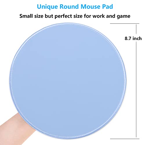 Dapesuom Round Mouse Pad, 8.7 x 8.7 Inch Premium-Textured Washable Non-Slip Rubber Base Cute Small Mouse Mat with Stitched Edge for Women Wireless Computer Laptop Gaming Desk Accessories, Sky Blue - Image 5