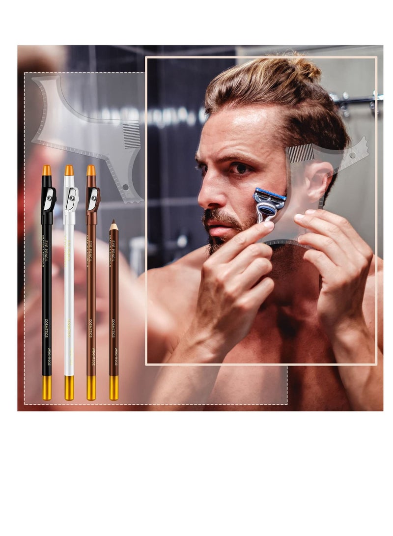 KASTWAVE Beard Shaping and Styling Tool, 1 Pcs Multi-liner Beard Shaper Clear Template Comb and 4 Pieces Barber Pencil Edge Hairline Beard Trace Pencils, Template Style Guide Your Beard & Hairline - Image 2