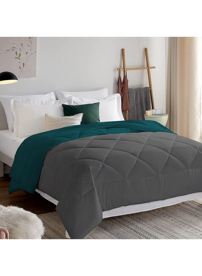 EDMUND - Microfiber Duvet 600 GSM Heavy Winter Reversible Comforter for King Size Bed Comforter (92" x 106") Inches - Winter 600 GSM Comforter | Teal & Dark Grey| TC - 300 - Image 3