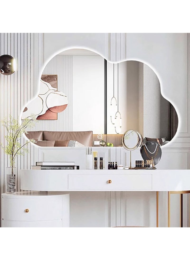 VPARTY Asymmetrical Led Lighted Mirror for Bathroom, 36x28" Cloud Shaped Mirrors, Irregular Vanity Mirror with Lights, Washbasin Backlit Led Illuminated Wall Mirror (90x70cm)
