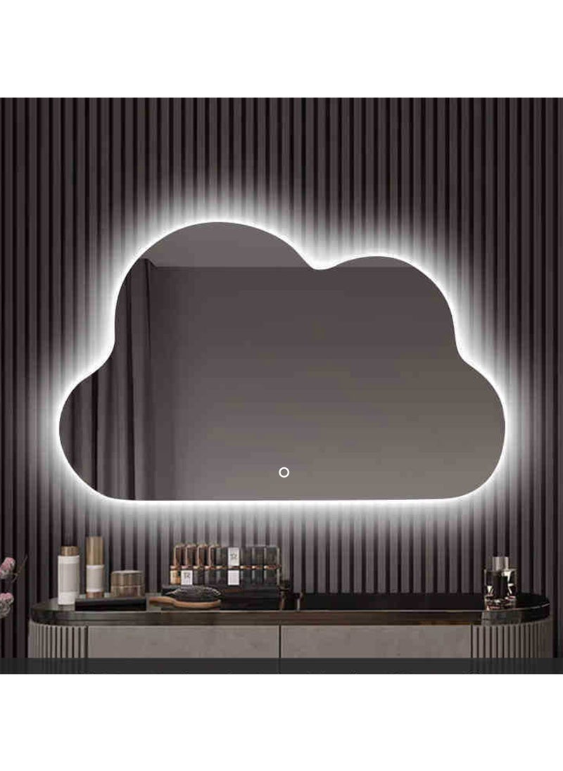 VPARTY Asymmetrical Led Lighted Mirror for Bathroom, 36x28" Cloud Shaped Mirrors, Irregular Vanity Mirror with Lights, Washbasin Backlit Led Illuminated Wall Mirror (90x70cm)