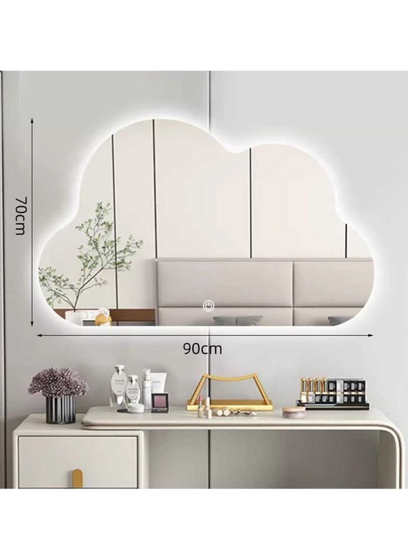 VPARTY Asymmetrical Led Lighted Mirror for Bathroom, 36x28" Cloud Shaped Mirrors, Irregular Vanity Mirror with Lights, Washbasin Backlit Led Illuminated Wall Mirror (90x70cm)