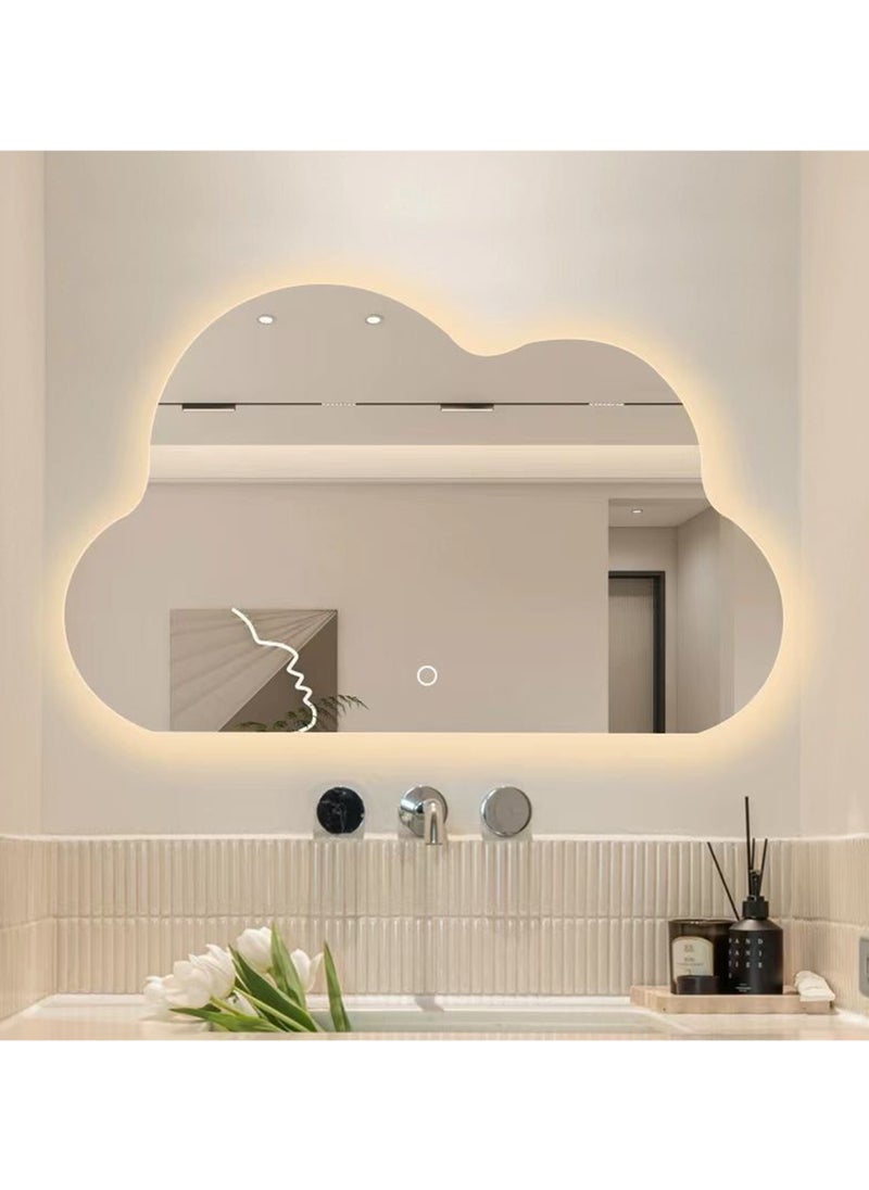 VPARTY Asymmetrical Led Lighted Mirror for Bathroom, 36x28" Cloud Shaped Mirrors, Irregular Vanity Mirror with Lights, Washbasin Backlit Led Illuminated Wall Mirror (90x70cm)