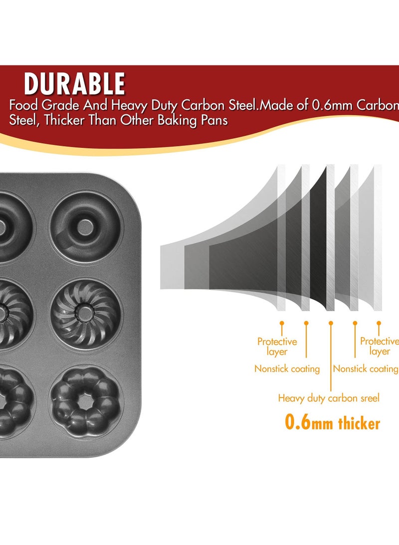 Donut Pan For Baking 6-Cup 2 Pack, Nonstick Bagel Mold Durable Carbon Steel Doughnut Pan - Image 5
