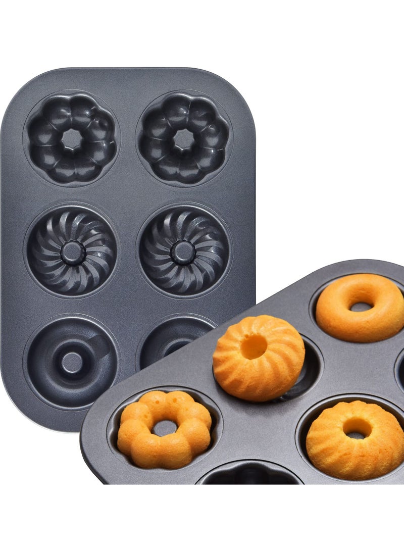 Donut Pan For Baking 6-Cup 2 Pack, Nonstick Bagel Mold Durable Carbon Steel Doughnut Pan - Image 1