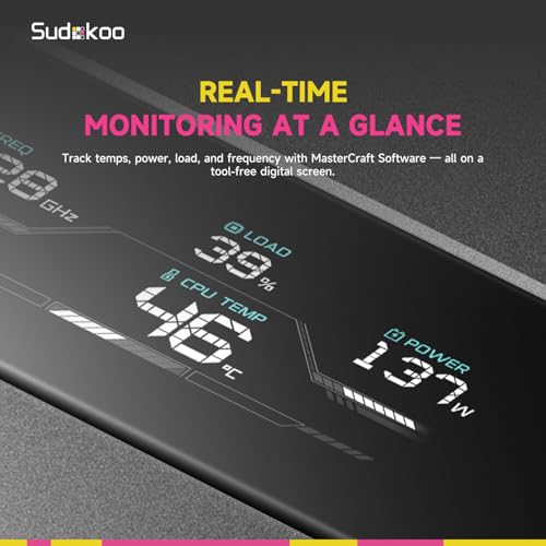 Sudokoo SK620V CPU Air Cooler: 6 Heatpipes Dual Tower CPU Cooler with Digital Display for AM5 Exclusive - Black PC Cooler with 120mm FDB PWM Quiet Fans & Quick Lock Mount - Image 3