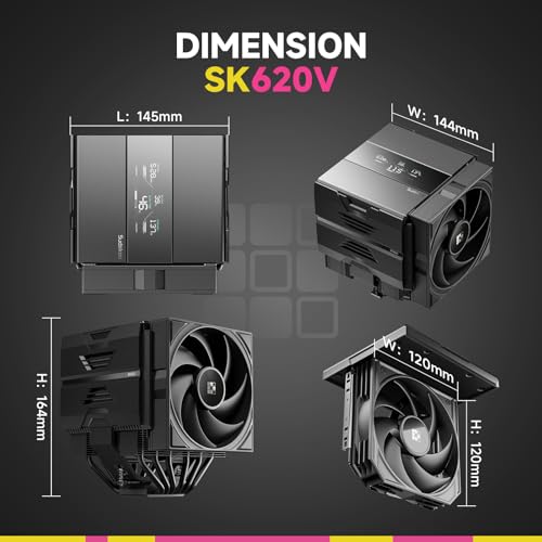 Sudokoo SK620V CPU Air Cooler: 6 Heatpipes Dual Tower CPU Cooler with Digital Display for AM5 Exclusive - Black PC Cooler with 120mm FDB PWM Quiet Fans & Quick Lock Mount - Image 4
