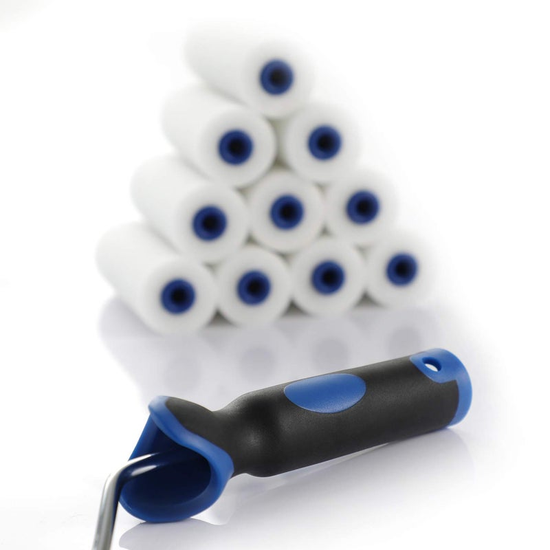 KUPOO أسطوانة طلاء فوم، غلاف أسطوانة طلاء مصغر 4 بوصة، غلاف أسطوانة صغير، نهايات مغطاة بالفوم، أغطية فوم عالية الكثافة لإطار الأسطوانة ومجموعة أسطوانة الطلاء، عبوة من 11 - Image 4