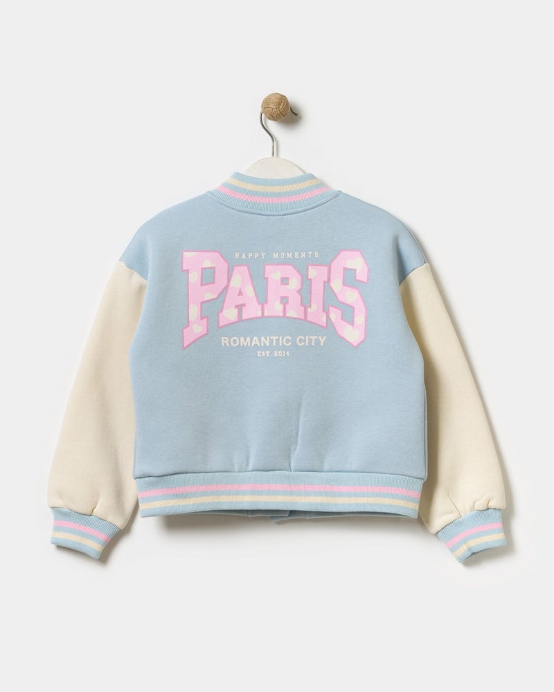 Minipodyum Girls Paris Slogan Embroidered Snap Front Closure Bomber College Jacket  - Image 2