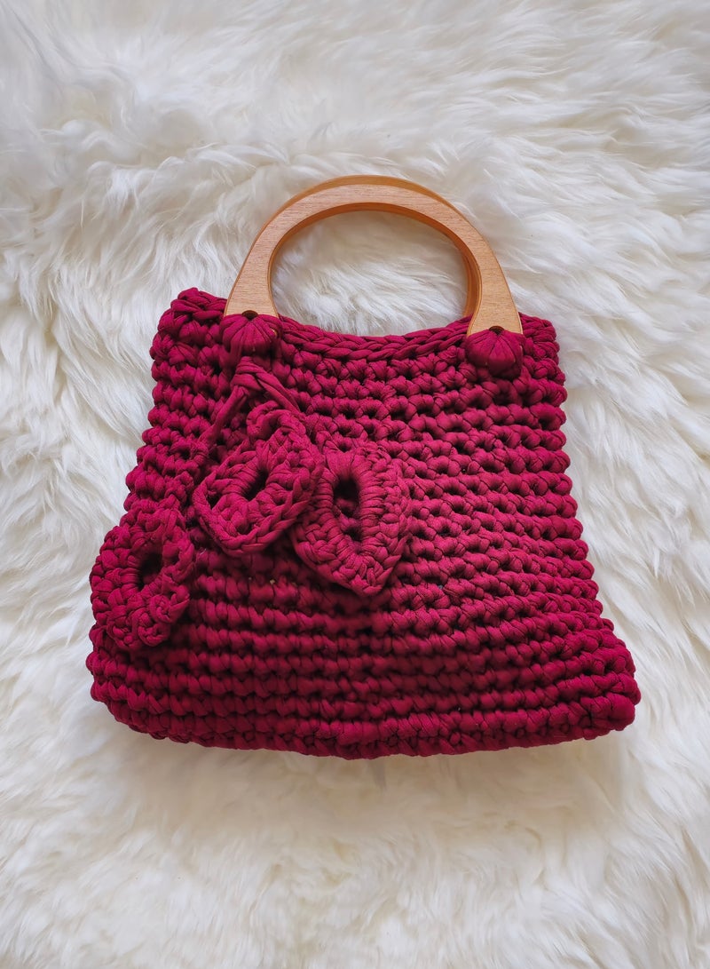 RandSac Maroon Red Tote Top Wooden Handle Handbag - Image 1