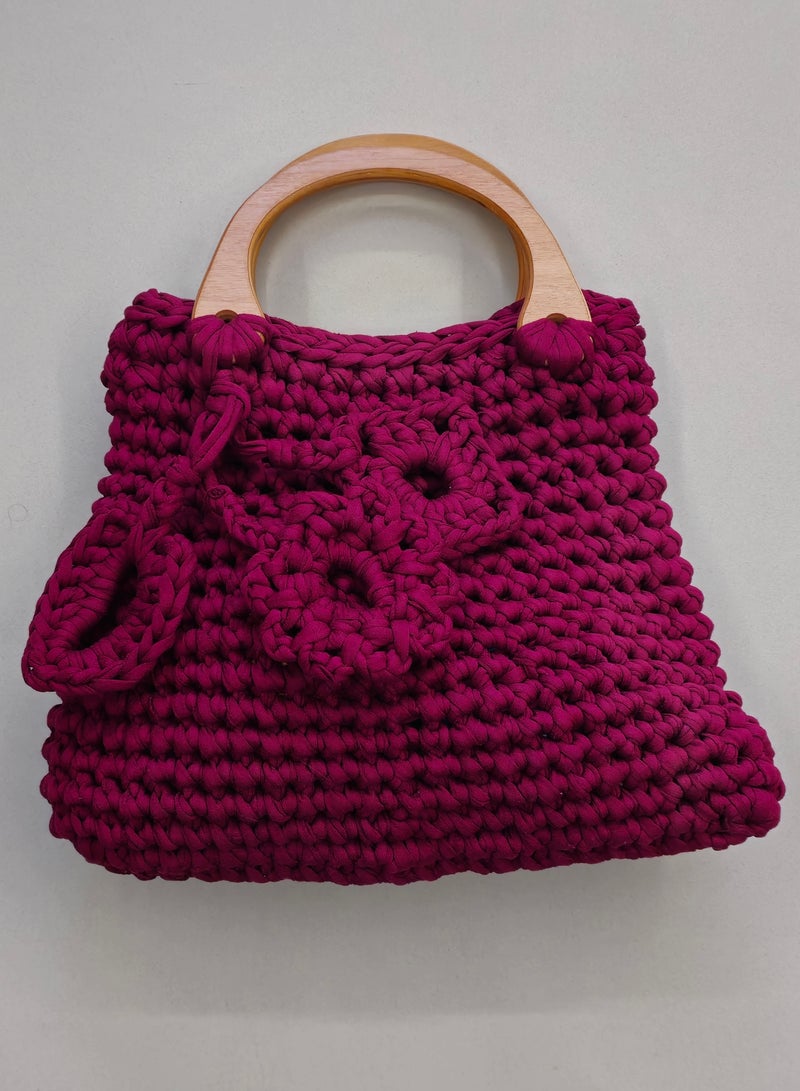 RandSac Maroon Red Tote Top Wooden Handle Handbag - Image 2
