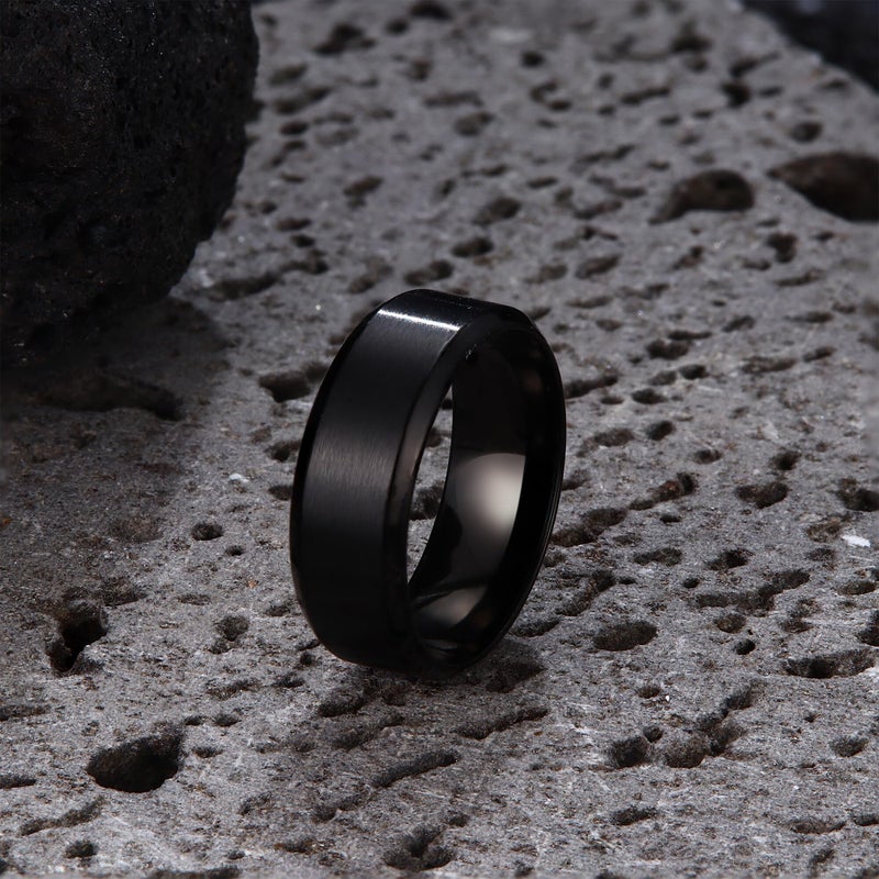 Jstyle Stainless Steel Rings for Men Women 8MM Wedding Band Rings Matte Surface - Beveled Polished Edge Mens Ring Size 12 Black Ring for Men - Image 5