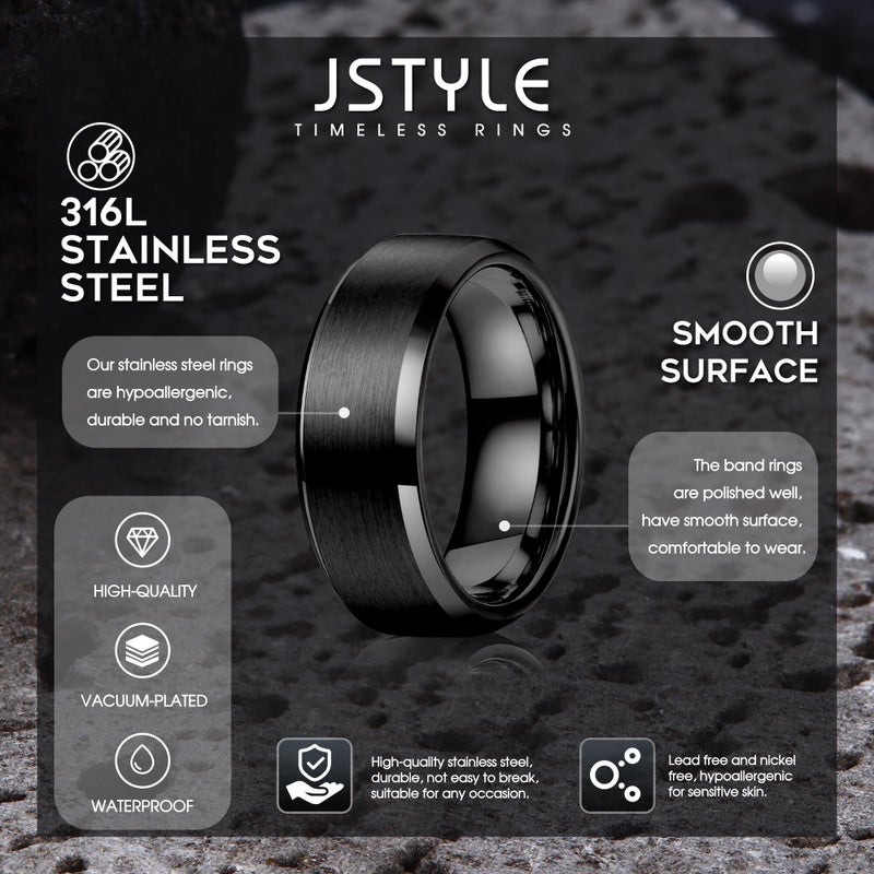 Jstyle Stainless Steel Rings for Men Women 8MM Wedding Band Rings Matte Surface - Beveled Polished Edge Mens Ring Size 12 Black Ring for Men - Image 2
