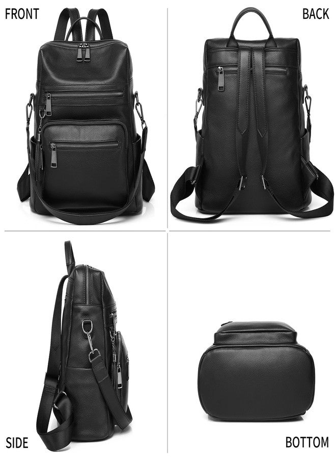 Wesccimo Genuine Leather Backpack Purse For Women Black Real Soft Leather Fashion Designer Convertible Ladies Shoulder Bag - Image 3