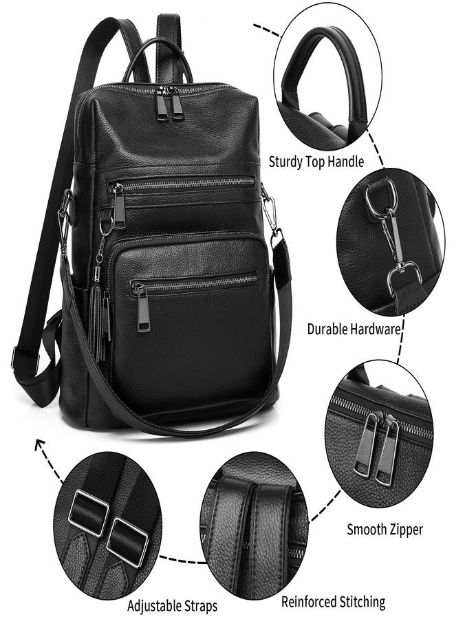 Wesccimo Genuine Leather Backpack Purse For Women Black Real Soft Leather Fashion Designer Convertible Ladies Shoulder Bag - Image 5