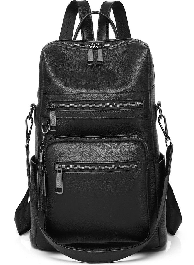Wesccimo Genuine Leather Backpack Purse For Women Black Real Soft Leather Fashion Designer Convertible Ladies Shoulder Bag - Image 1