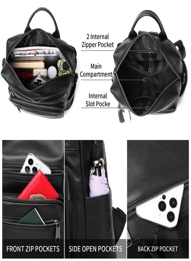 Wesccimo Genuine Leather Backpack Purse For Women Black Real Soft Leather Fashion Designer Convertible Ladies Shoulder Bag - Image 4