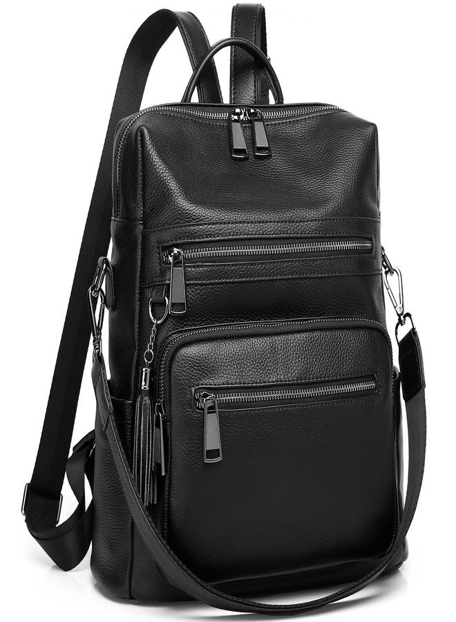 Wesccimo Genuine Leather Backpack Purse For Women Black Real Soft Leather Fashion Designer Convertible Ladies Shoulder Bag - Image 2