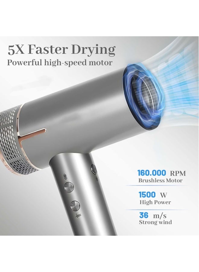 Arabest Hair Dryer, 160,000 RPM High Speed Fast Drying Low Noise Professional Ionic Blow Dryer with Magnetic Nozzle, HD Display for Salon Travel Home Use - Image 3