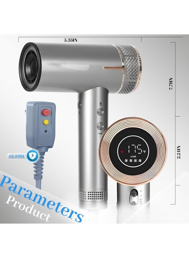 Arabest Hair Dryer, 160,000 RPM High Speed Fast Drying Low Noise Professional Ionic Blow Dryer with Magnetic Nozzle, HD Display for Salon Travel Home Use - Image 5
