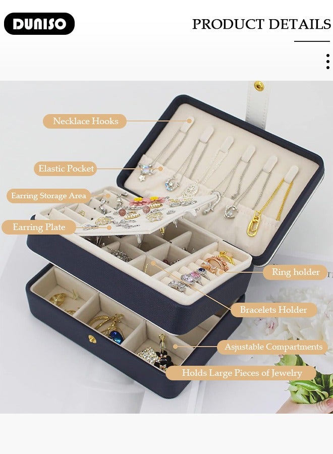 DUNISO Jewelry Box for Women, Large Capacity Double Layer Display Jewellery Organizer with Removable Tray & Partition, 3Tiers Jewellery Storage Case, Travel Jewel Holder Cabinet for Earing, Necklace, Bracelet, Rings  - Image 2