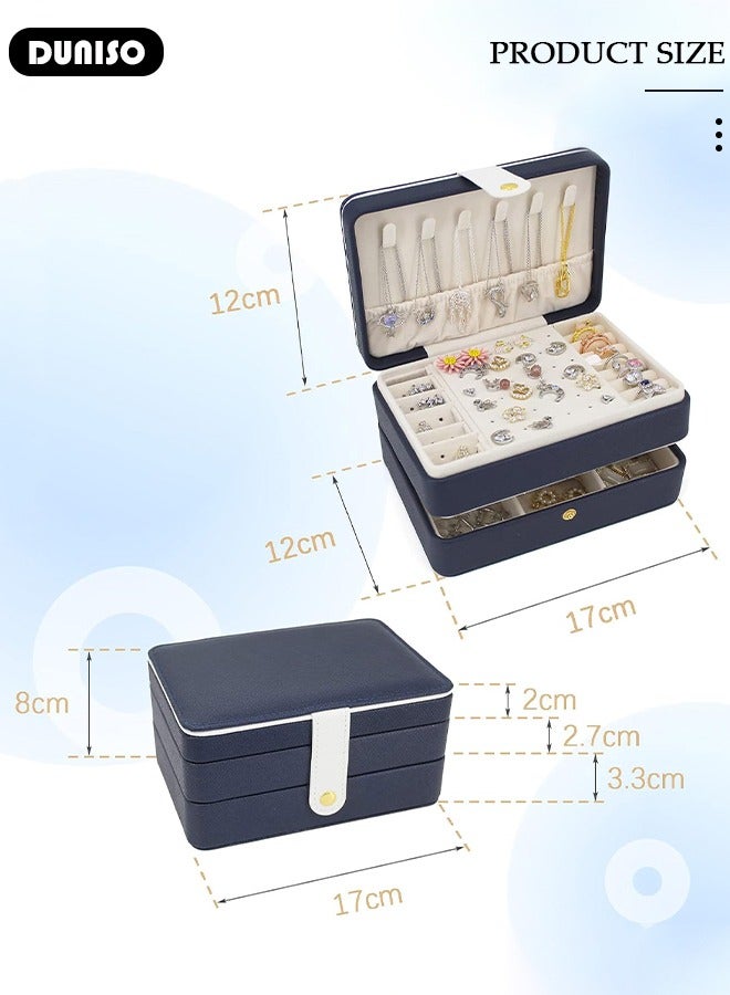 DUNISO Jewelry Box for Women, Large Capacity Double Layer Display Jewellery Organizer with Removable Tray & Partition, 3Tiers Jewellery Storage Case, Travel Jewel Holder Cabinet for Earing, Necklace, Bracelet, Rings  - Image 4